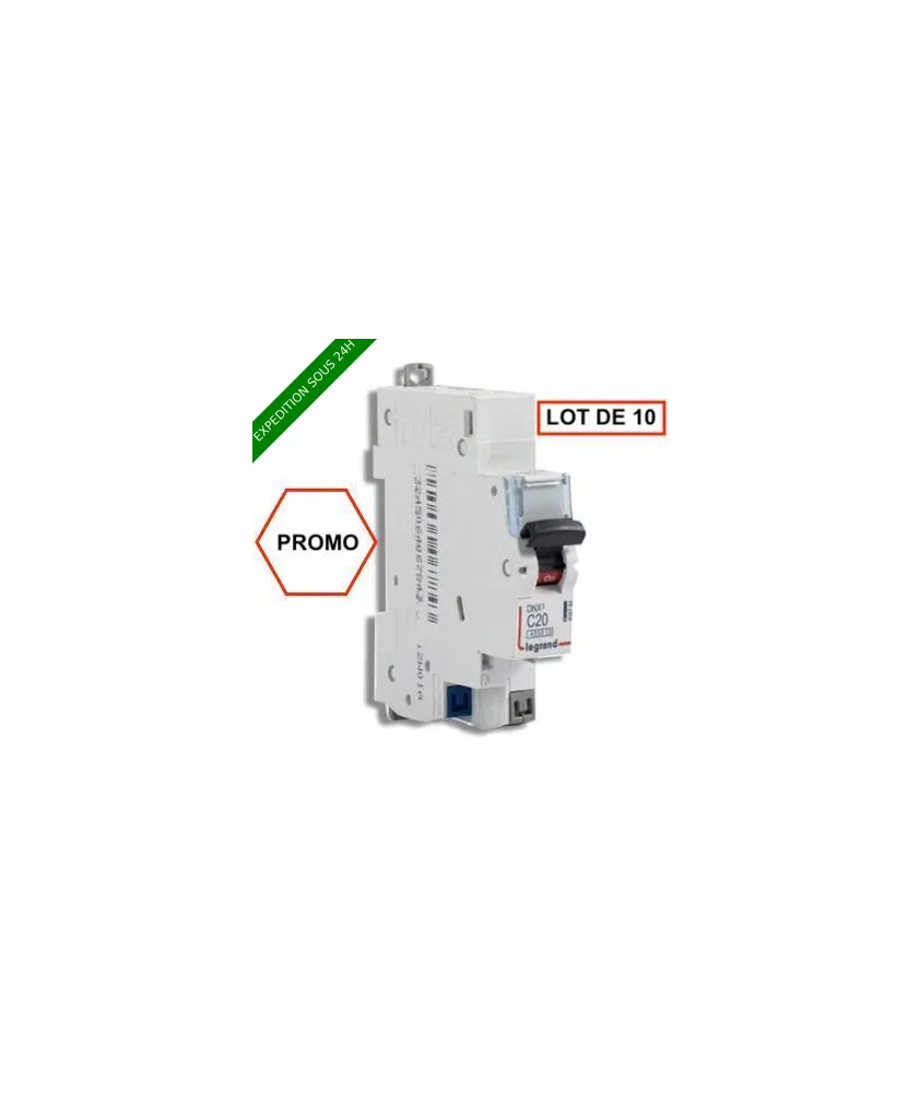 LOT DE 10 // LEGRAND DNX3 Disjoncteur 20A auto PH+N courbe C 4.5kA 230V - 406784