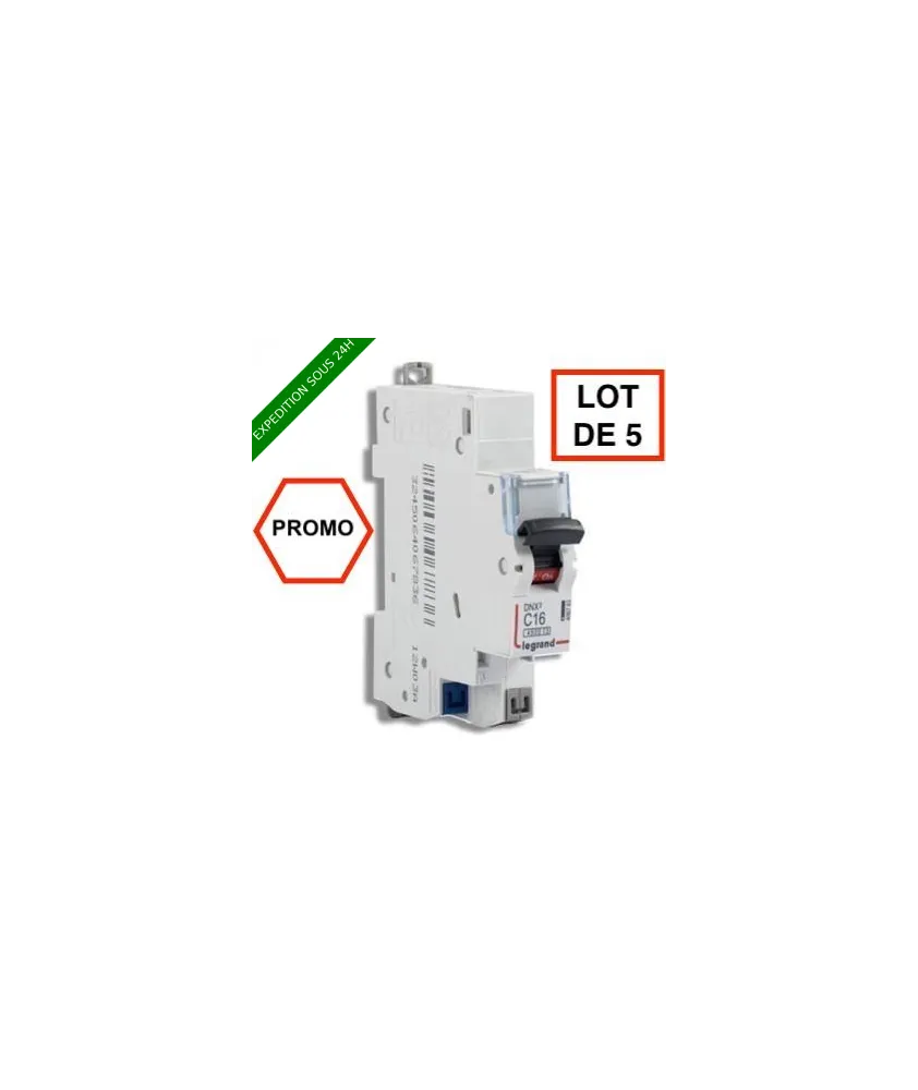 LOT DE 5 // LEGRAND DNX3 Disjoncteur 16A auto PH+N courbe C 4.5kA 230V - 406783