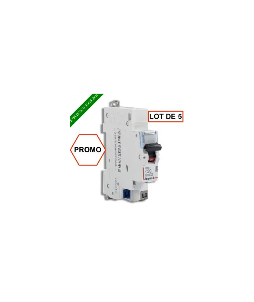 LOT DE 5 // LEGRAND DNX3 Disjoncteur 20A auto PH+N courbe C 4.5kA 230V - 406784