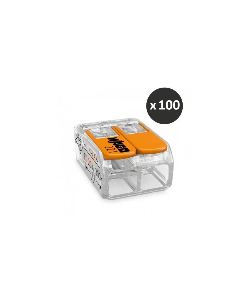 Wago - Borne de raccordement fil souple COMPACT, 2 conducteurs - Réf : 221-412 X100