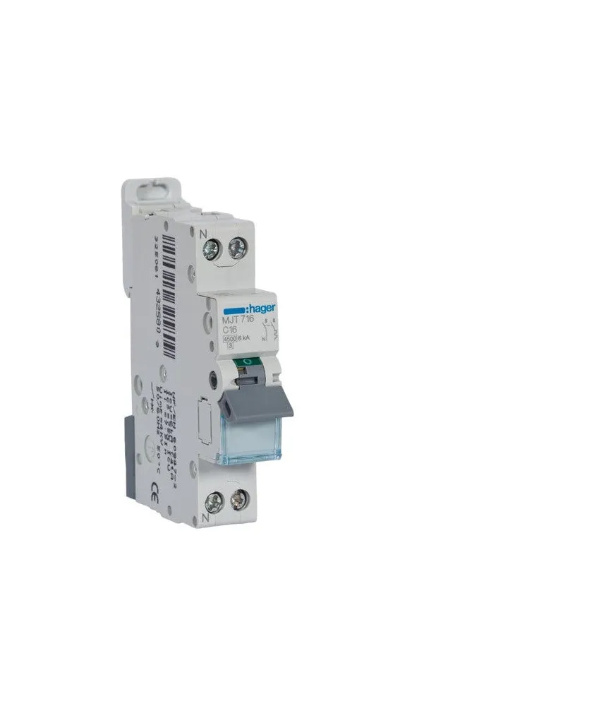 MJT716 Disjoncteur Hager 16A - 1P+N - 4,5-6kA - courbe C -  1 module