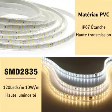 Ruban LED CHANTIER Double rangée sécable 2835 120D en silicone 50M Étanche IP67 3000k