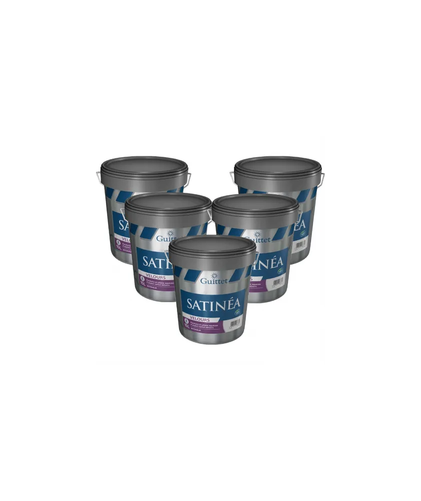 Peinture professionnelle GUITTET Satinéa+ Velours pour la décoration en intérieur BLANC 15l - Pack x5